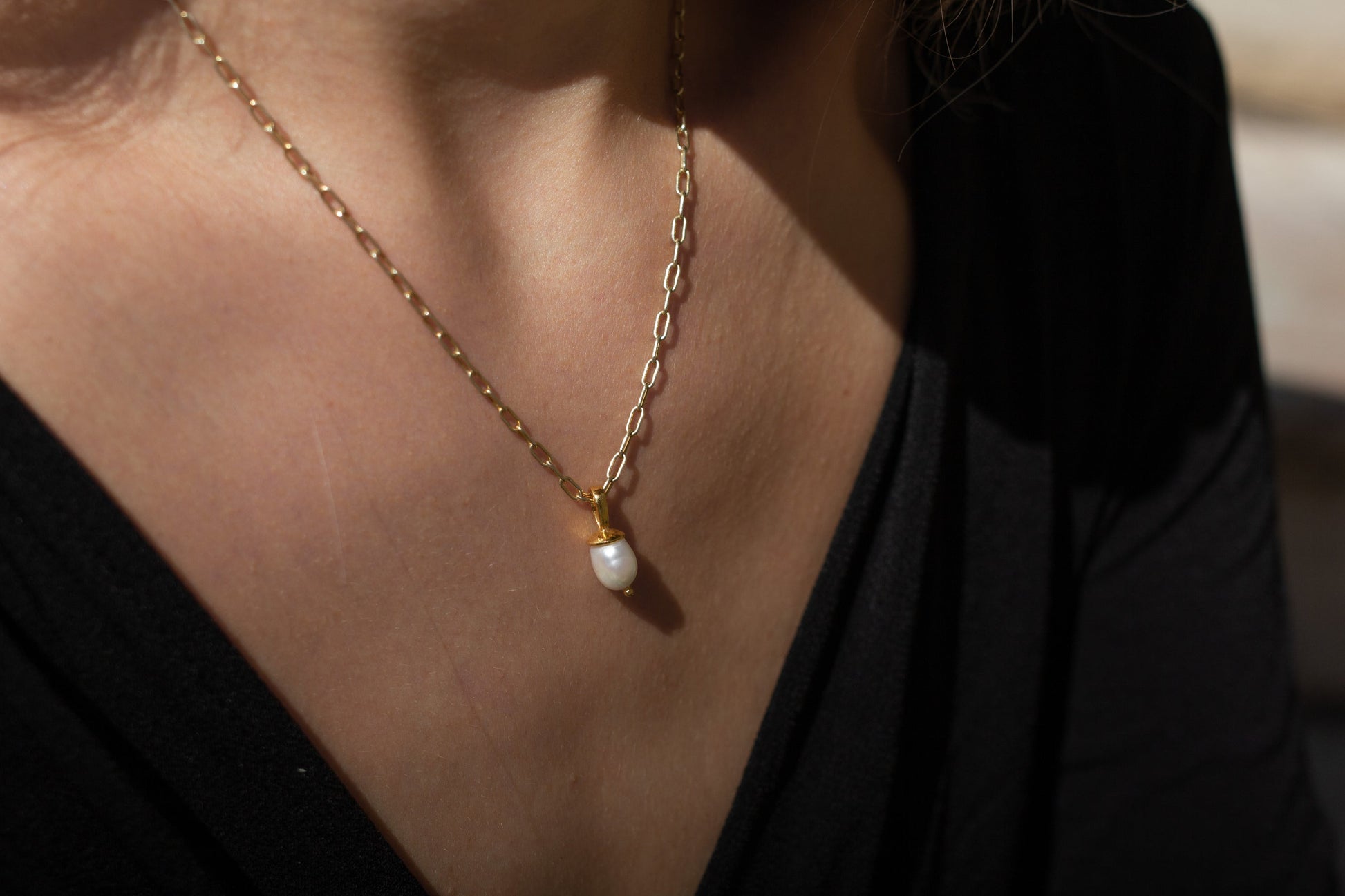 24 Karat vergoldete Halskette mit Perle